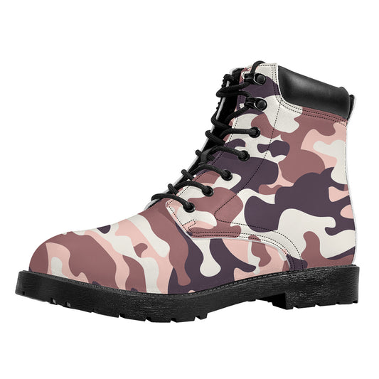Pink Brown Camouflage Print Work Boots