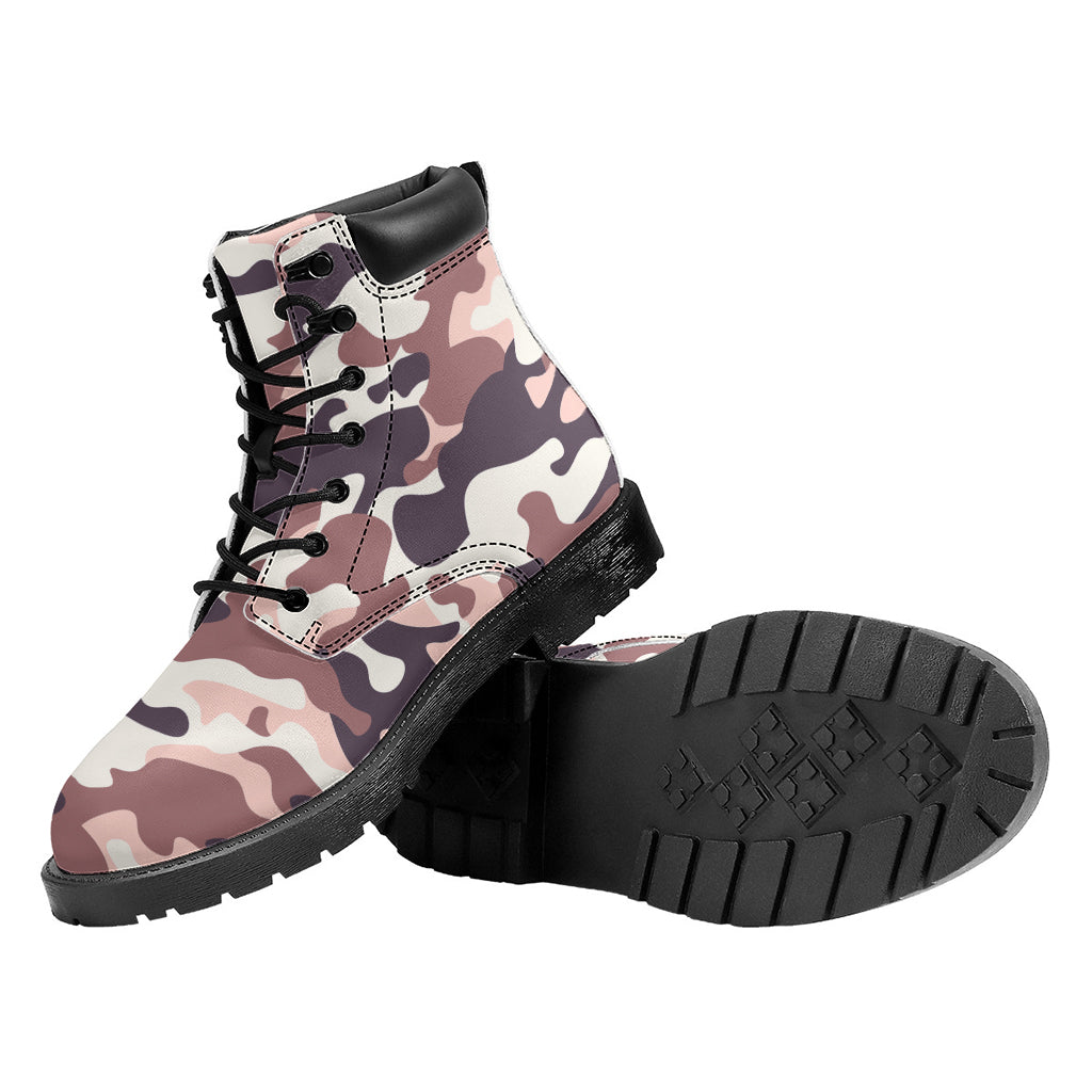 Pink Brown Camouflage Print Work Boots