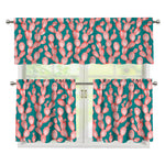 Pink Cactus Pattern Print 3 Piece Kitchen Curtains