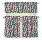 Pink Cactus Pattern Print 3 Piece Kitchen Curtains