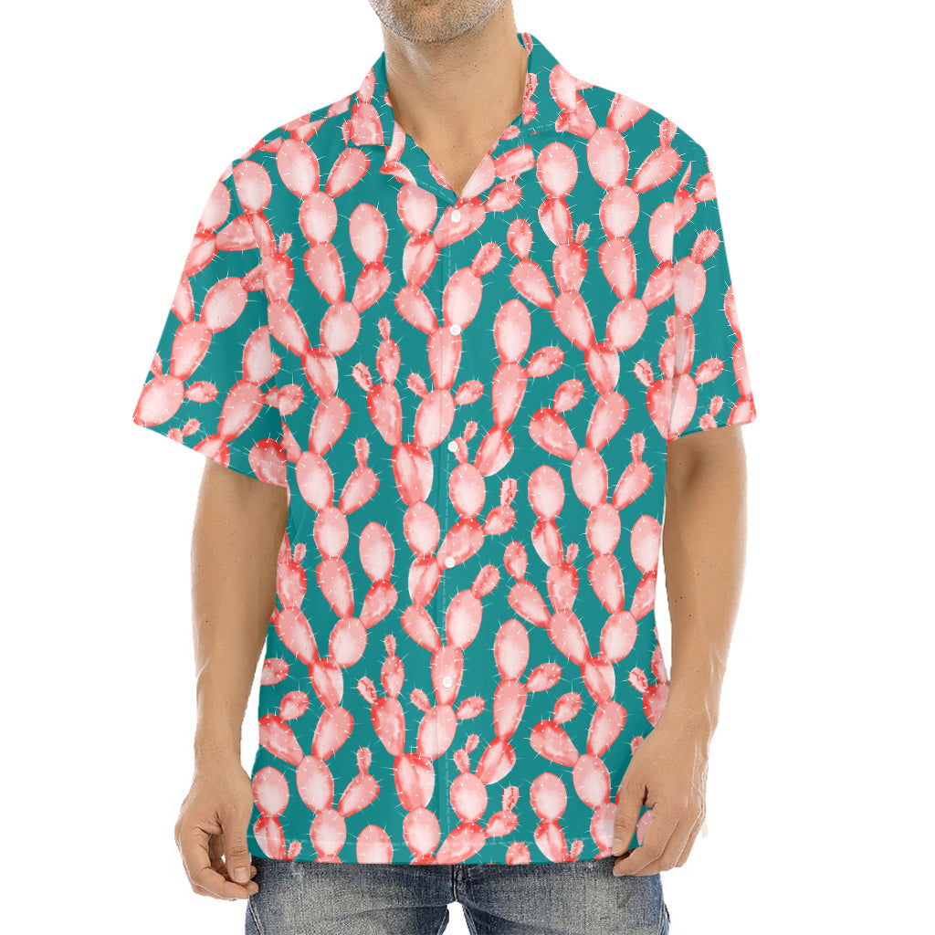 Pink Cactus Pattern Print Aloha Shirt