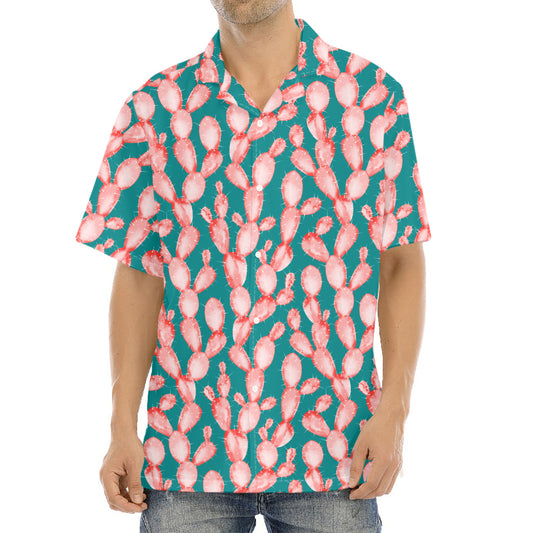 Pink Cactus Pattern Print Aloha Shirt