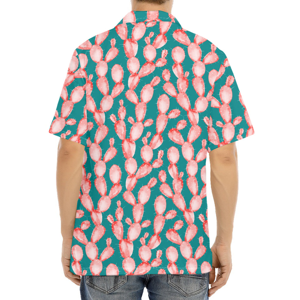 Pink Cactus Pattern Print Aloha Shirt