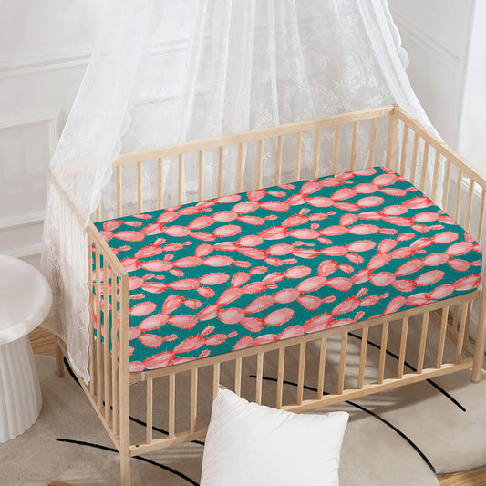 Pink Cactus Pattern Print Baby Crib Sheet