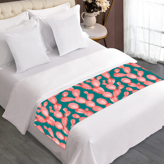 Pink Cactus Pattern Print Bed Runner