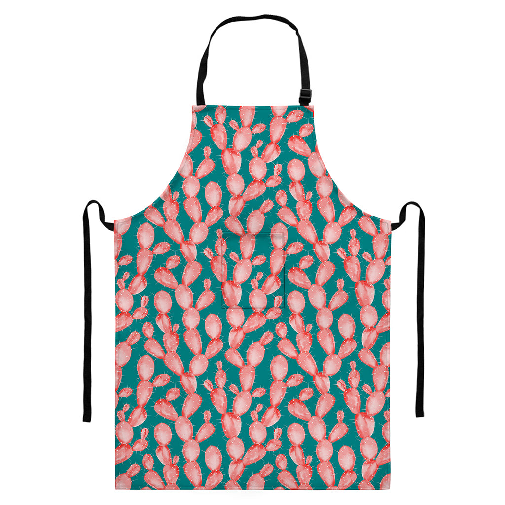 Pink Cactus Pattern Print Bib Apron With Pocket