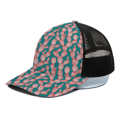 Pink Cactus Pattern Print Black Mesh Trucker Cap