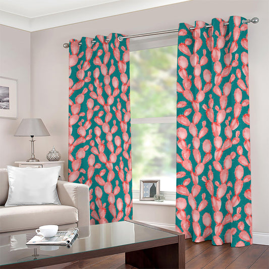 Pink Cactus Pattern Print Blackout Grommet Curtains