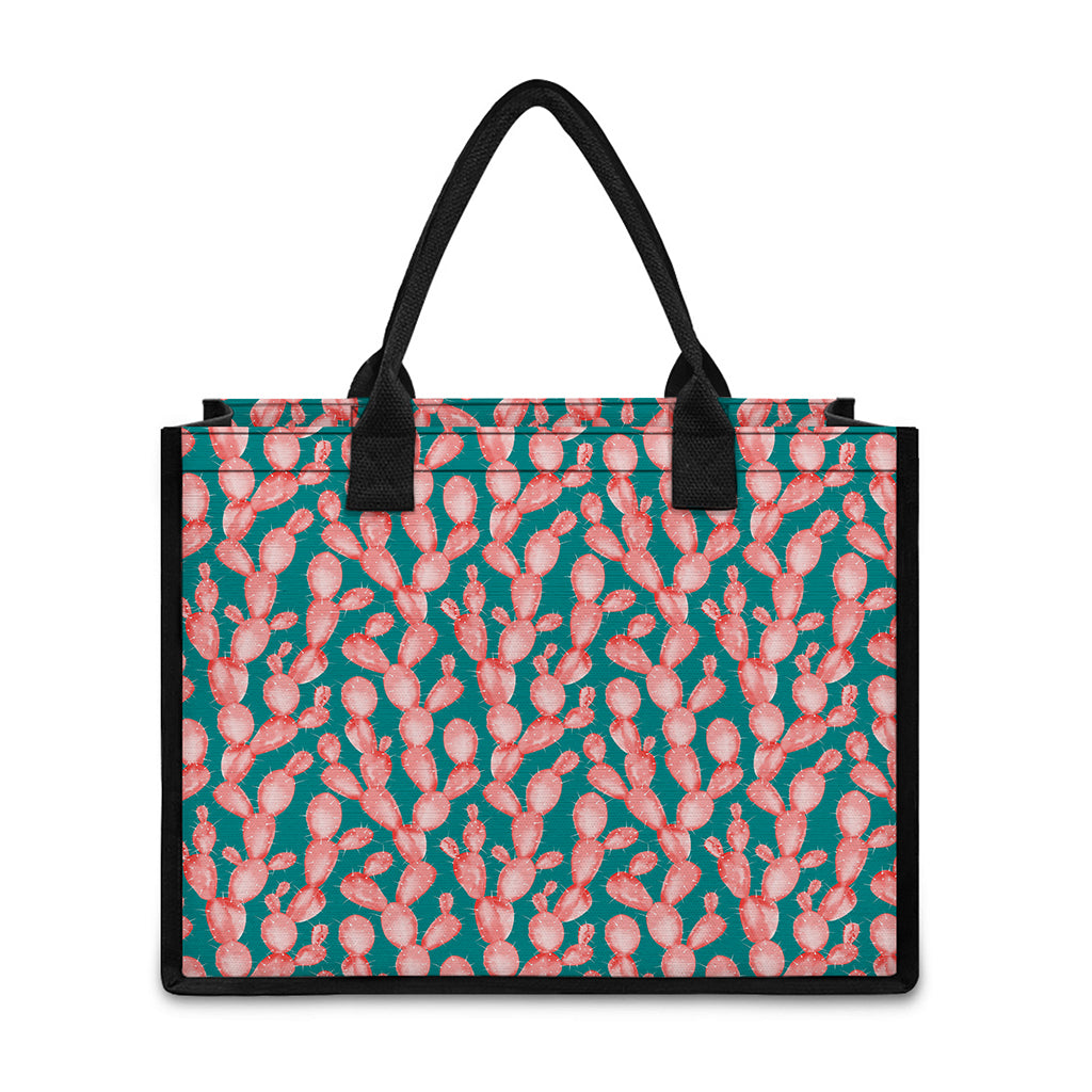 Pink Cactus Pattern Print Canvas Tote Bag