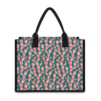 Pink Cactus Pattern Print Canvas Tote Bag
