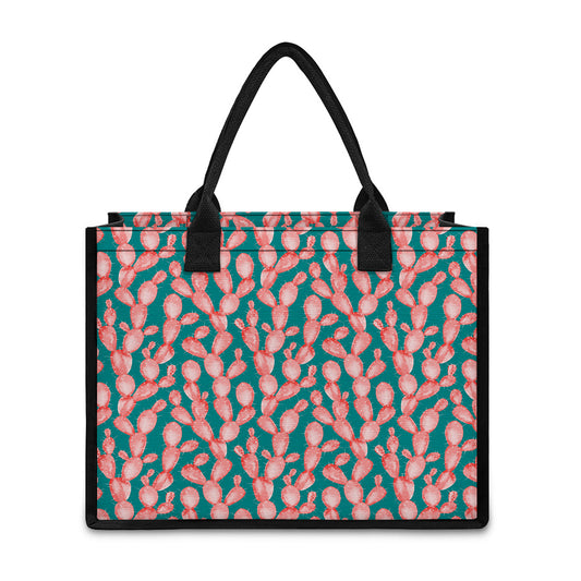 Pink Cactus Pattern Print Canvas Tote Bag