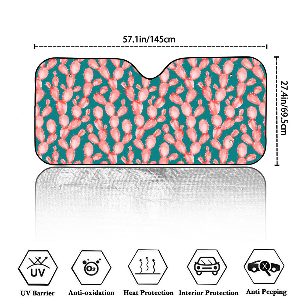 Pink Cactus Pattern Print Car Windshield Sun Shade