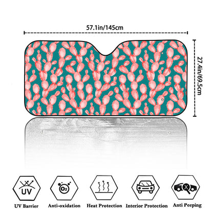 Pink Cactus Pattern Print Car Windshield Sun Shade