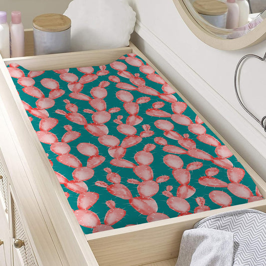 Pink Cactus Pattern Print Changing Pad Cover