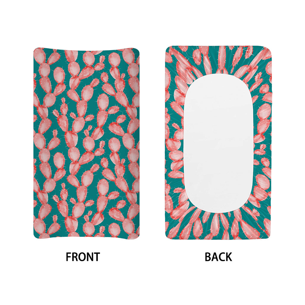 Pink Cactus Pattern Print Changing Pad Cover