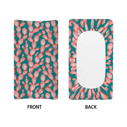 Pink Cactus Pattern Print Changing Pad Cover
