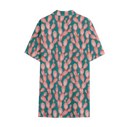 Pink Cactus Pattern Print Cotton Hawaiian Shirt