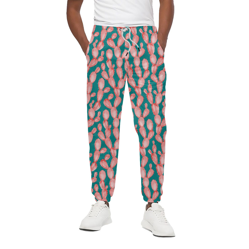 Pink Cactus Pattern Print Cotton Pants