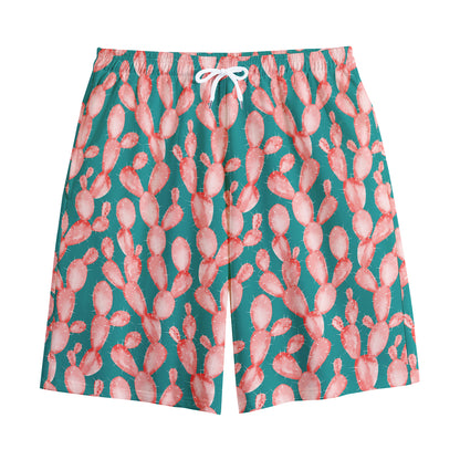 Pink Cactus Pattern Print Cotton Shorts