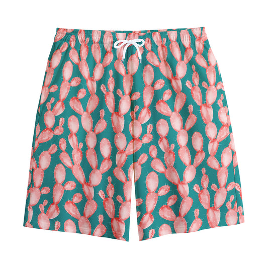 Pink Cactus Pattern Print Cotton Shorts