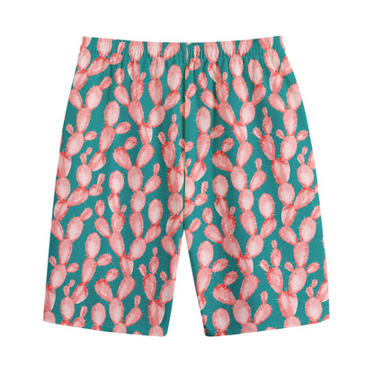 Pink Cactus Pattern Print Cotton Shorts