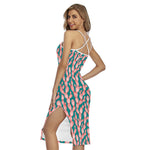 Pink Cactus Pattern Print Cross Back Cami Dress