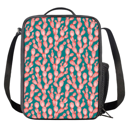Pink Cactus Pattern Print Crossbody Lunch Bag