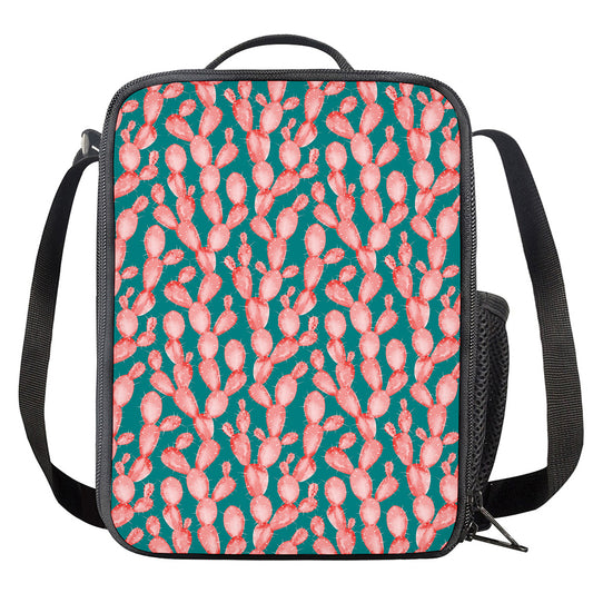 Pink Cactus Pattern Print Crossbody Lunch Bag