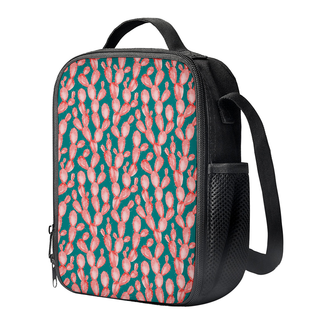 Pink Cactus Pattern Print Crossbody Lunch Bag