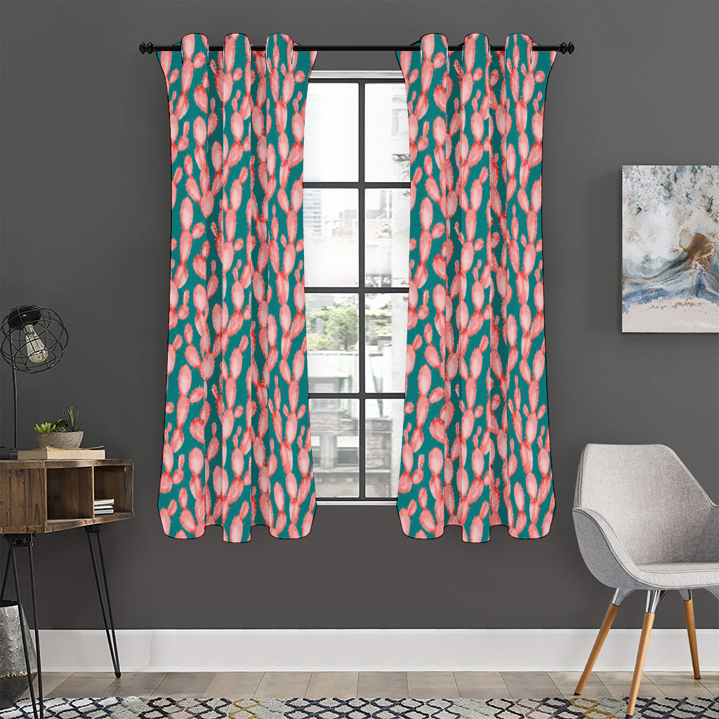 Pink Cactus Pattern Print Curtain