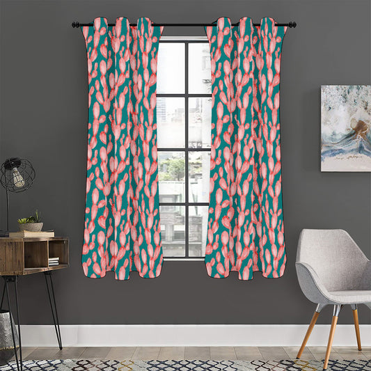 Pink Cactus Pattern Print Curtain