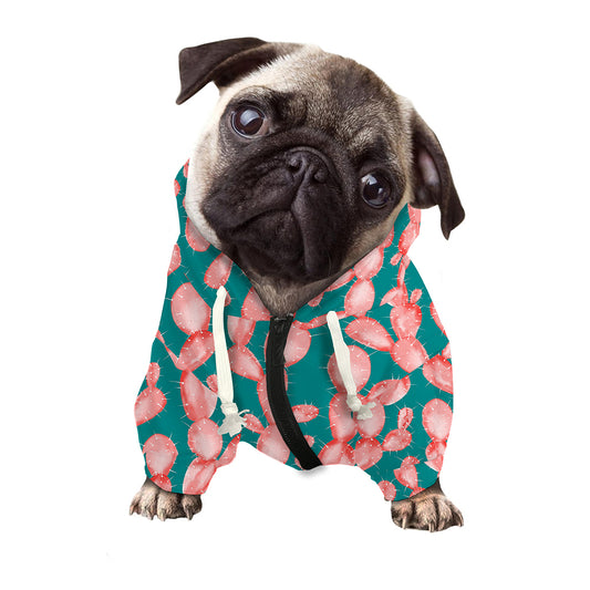 Pink Cactus Pattern Print Dog Zip Up Hoodie