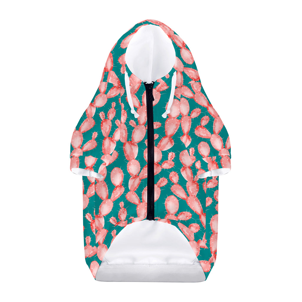 Pink Cactus Pattern Print Dog Zip Up Hoodie