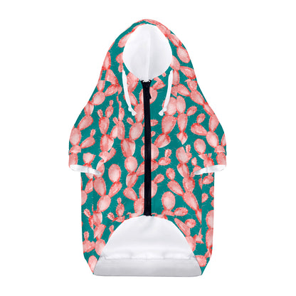 Pink Cactus Pattern Print Dog Zip Up Hoodie