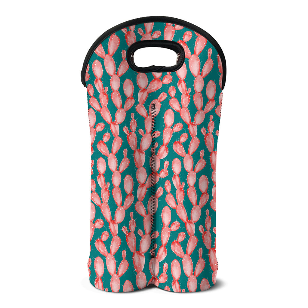 Pink Cactus Pattern Print Double Neoprene Wine Tote