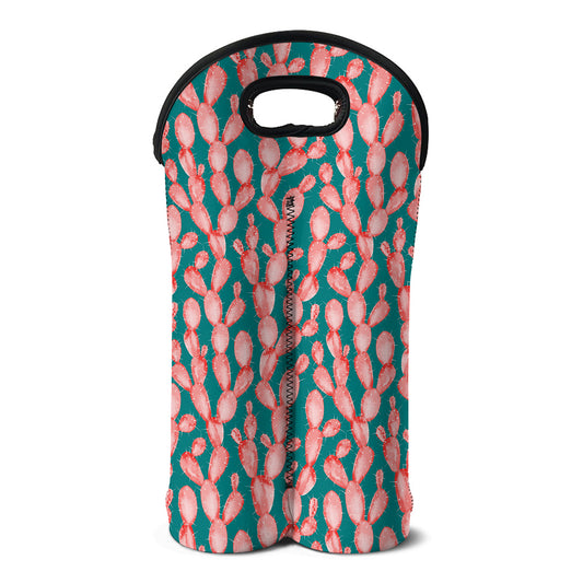 Pink Cactus Pattern Print Double Neoprene Wine Tote