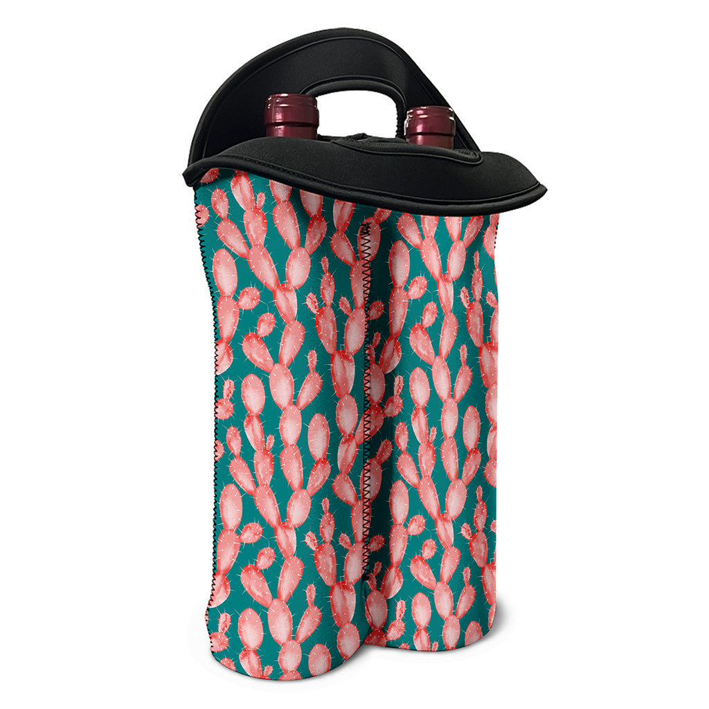 Pink Cactus Pattern Print Double Neoprene Wine Tote