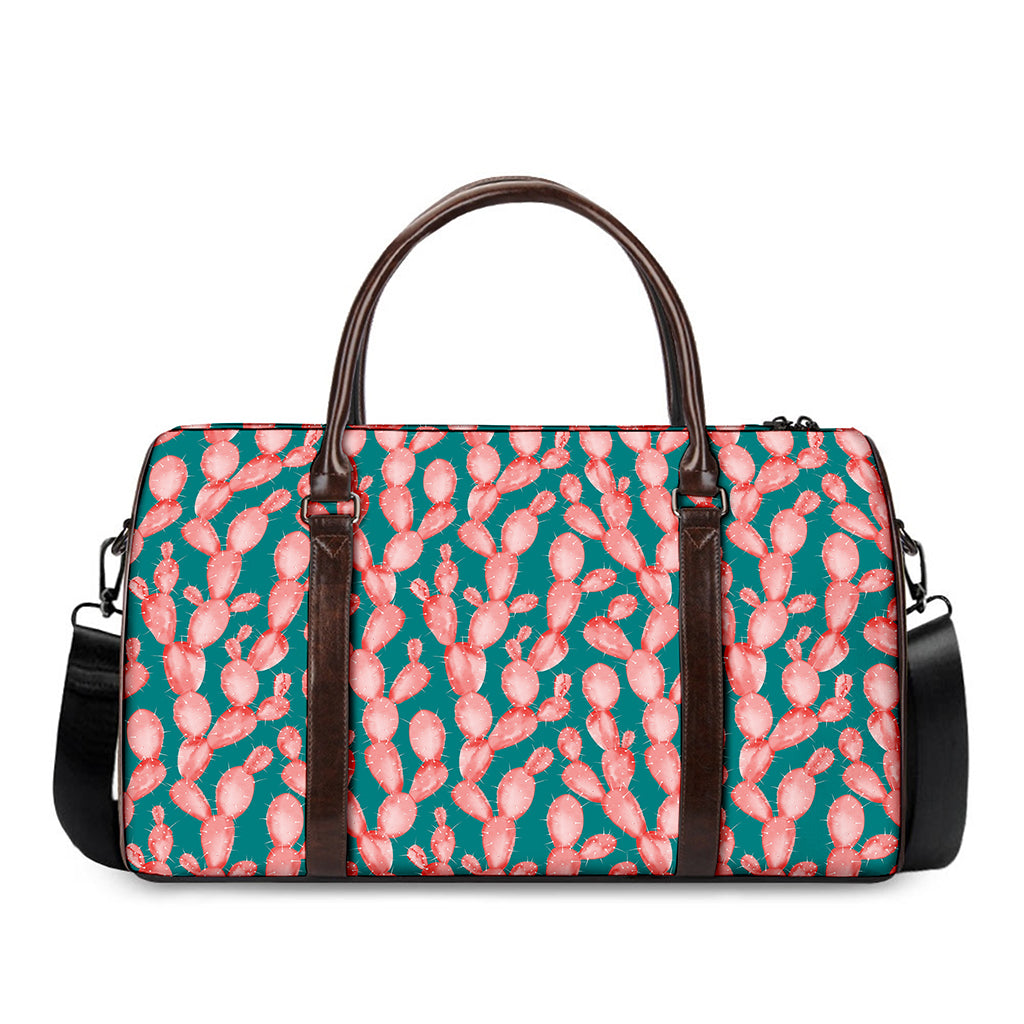 Pink Cactus Pattern Print Duffle Bag
