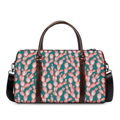 Pink Cactus Pattern Print Duffle Bag