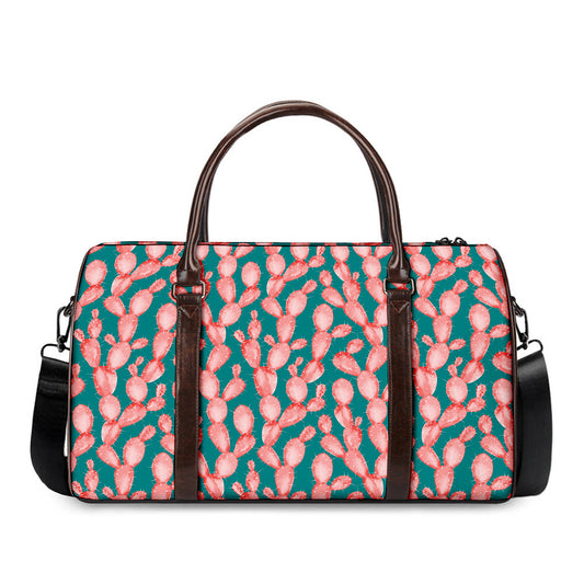Pink Cactus Pattern Print Duffle Bag