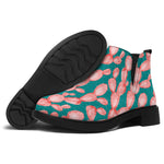 Pink Cactus Pattern Print Flat Ankle Boots