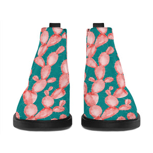 Pink Cactus Pattern Print Flat Ankle Boots