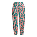 Pink Cactus Pattern Print Fleece Lined Knit Pants