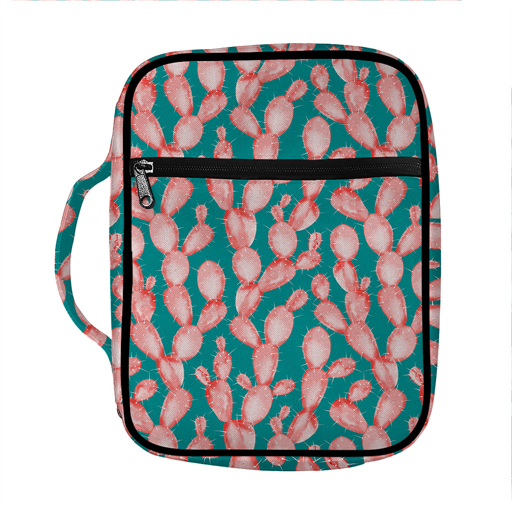 Pink Cactus Pattern Print Front Pocket Bible Bag