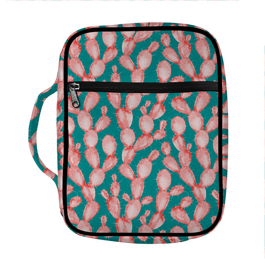 Pink Cactus Pattern Print Front Pocket Bible Bag