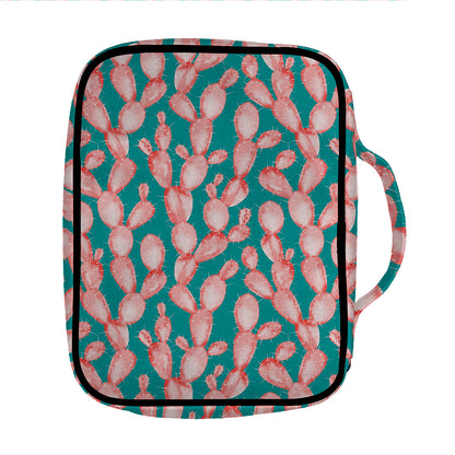 Pink Cactus Pattern Print Front Pocket Bible Bag