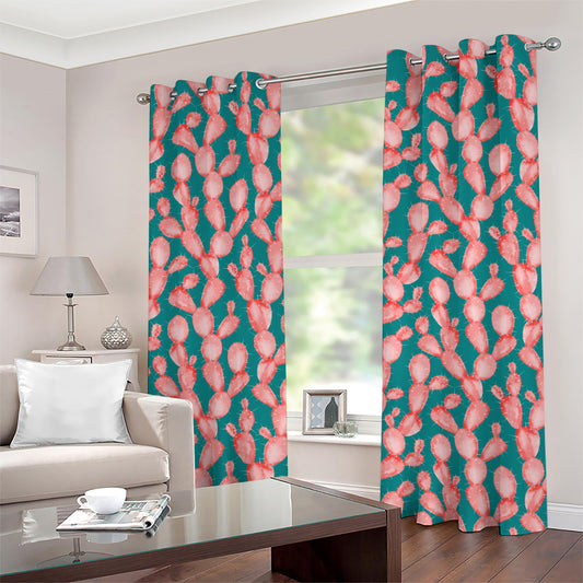 Pink Cactus Pattern Print Grommet Curtains