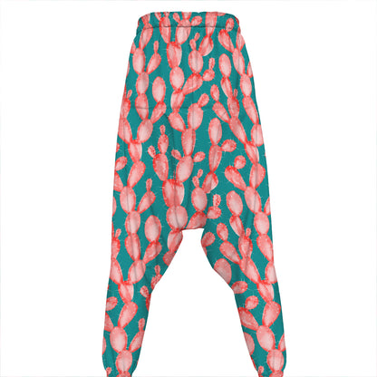 Pink Cactus Pattern Print Hammer Pants