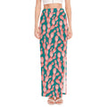 Pink Cactus Pattern Print High Slit Maxi Skirt