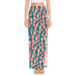 Pink Cactus Pattern Print High Slit Maxi Skirt